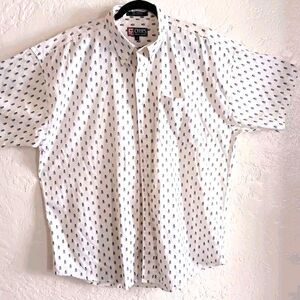 Ralph Lauren Mens Chaps Sz XL Button Down Short Sleeve  White W/ Logo Graphic